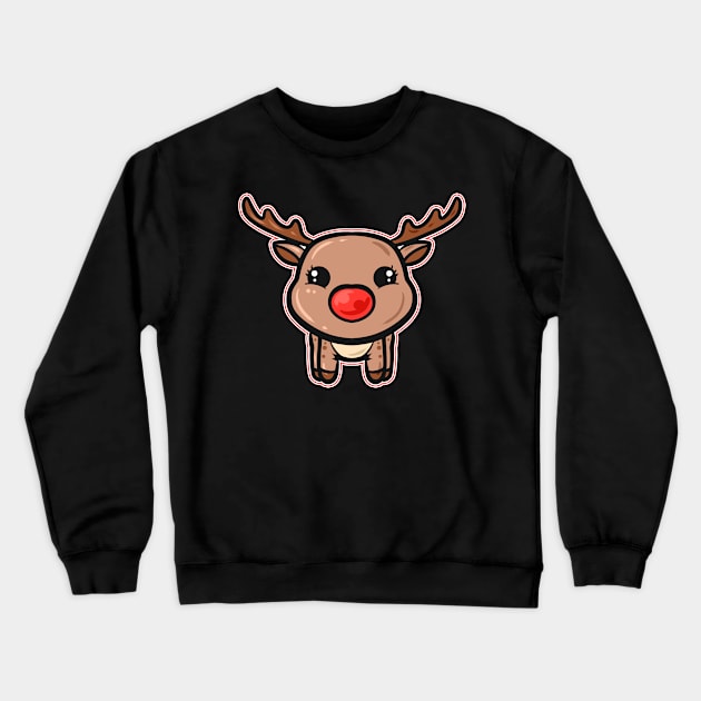 Kawaii Chibi Rudolph The Reindeer Red Nose Merry Christmas Crewneck Sweatshirt by SinBle